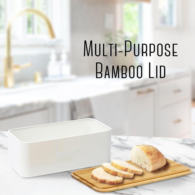 Outshine White Bread Box for Kitchen Countertop, Small Storage Container with Bamboo Lid, Modern Kitchen Organizer for Sourdough, Buns, and Loaves, Bread Storage with Cutting Board Lid - Image 5
